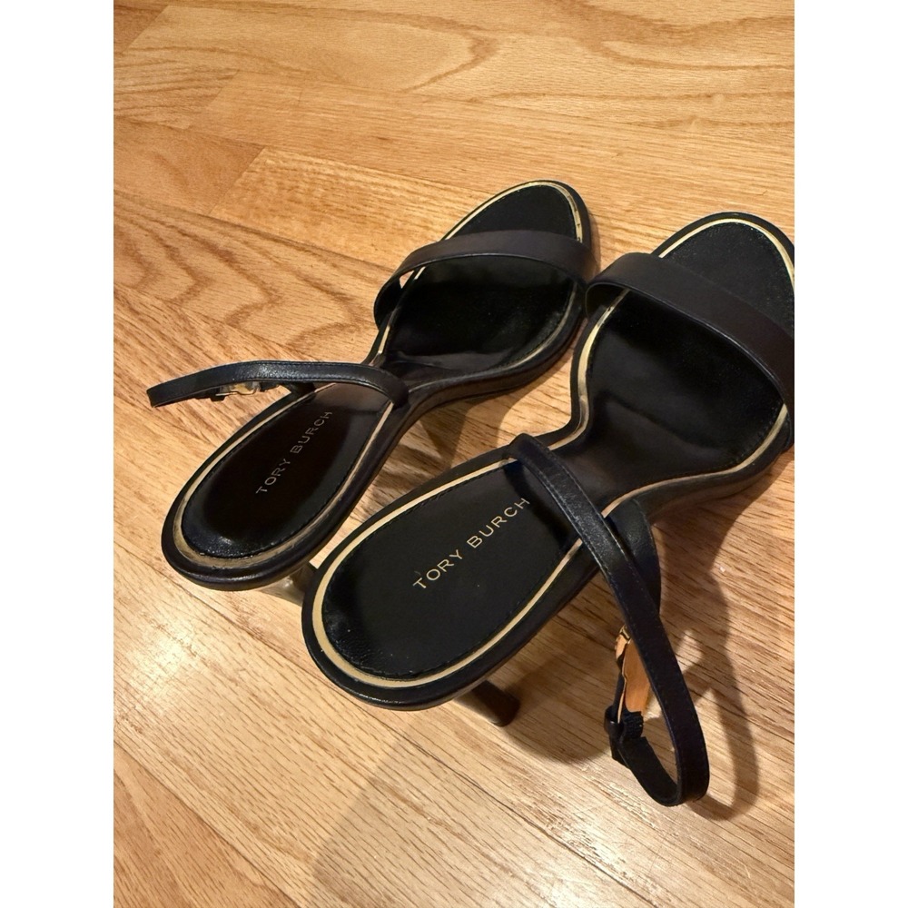 TORY BURCH DOUBLE T BUCKLE HEELED SANDAL - BLACK - WOMEN'S SIZE 8 NEW - Picture 4 of 7